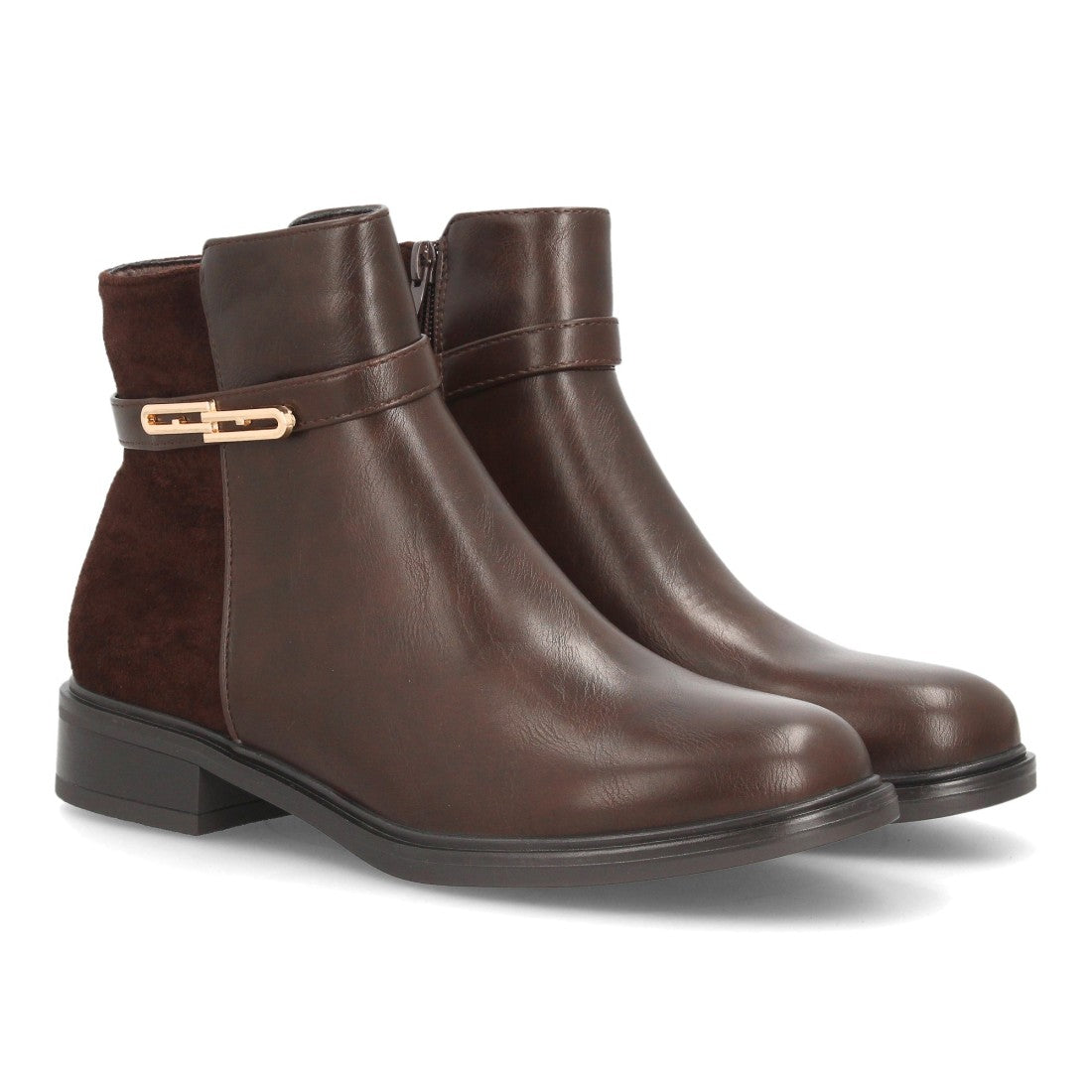 Botines Chelsea de Mujer con Plataforma, Cremallera y Texturas -Cafe