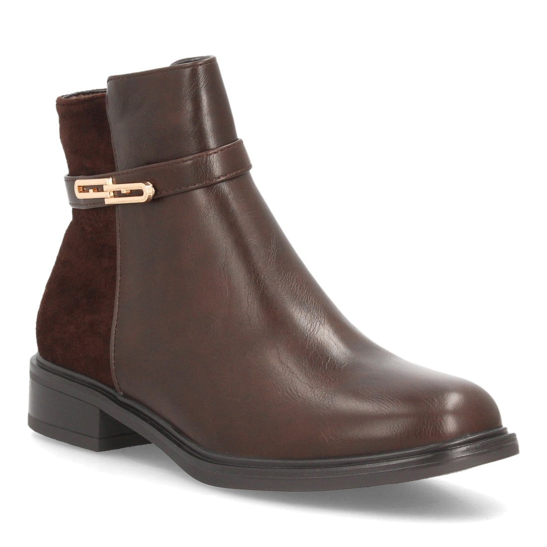Botines Chelsea de Mujer con Plataforma, Cremallera y Texturas -Cafe
