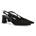 Zapatos Slingback de Mujer con Tacón Ancho, Punta Fina y Efecto Ante -Negro