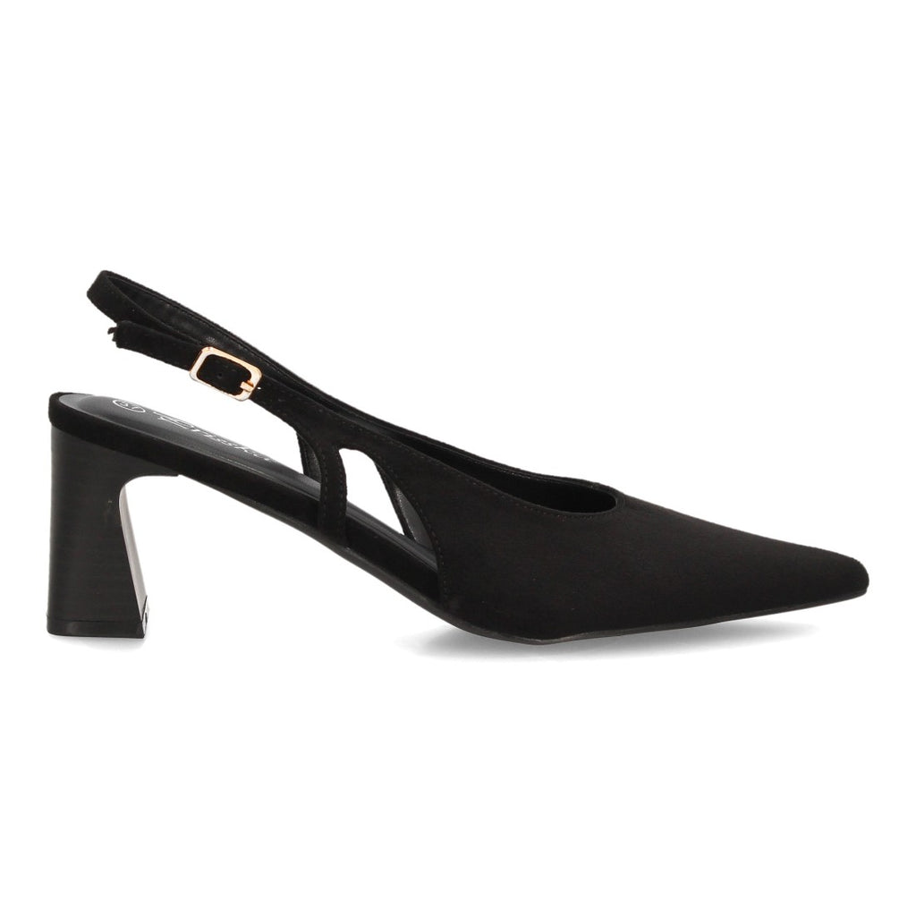 Zapatos Slingback de Mujer con Tacón Ancho, Punta Fina y Efecto Ante -Negro