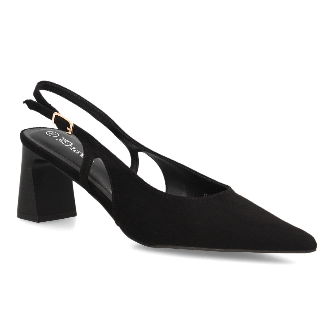 Zapatos Slingback de Mujer con Tacón Ancho, Punta Fina y Efecto Ante -Negro