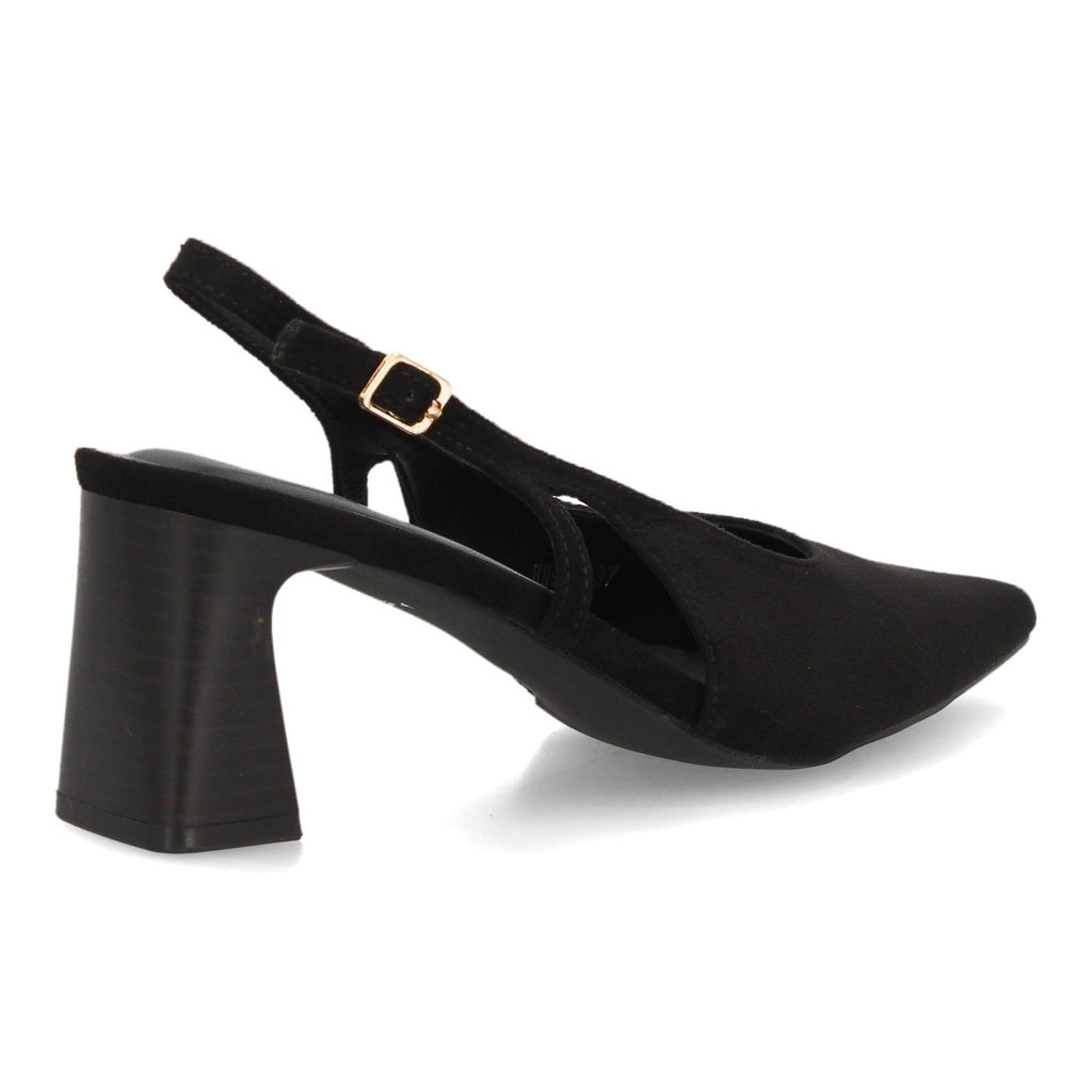Zapatos Slingback de Mujer con Tacón Ancho, Punta Fina y Efecto Ante -Negro