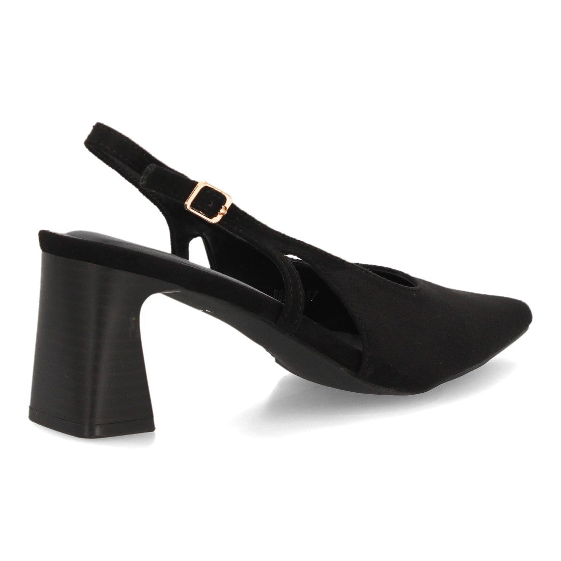 Zapatos Slingback de Mujer con Tacón Ancho, Punta Fina y Efecto Ante -Negro