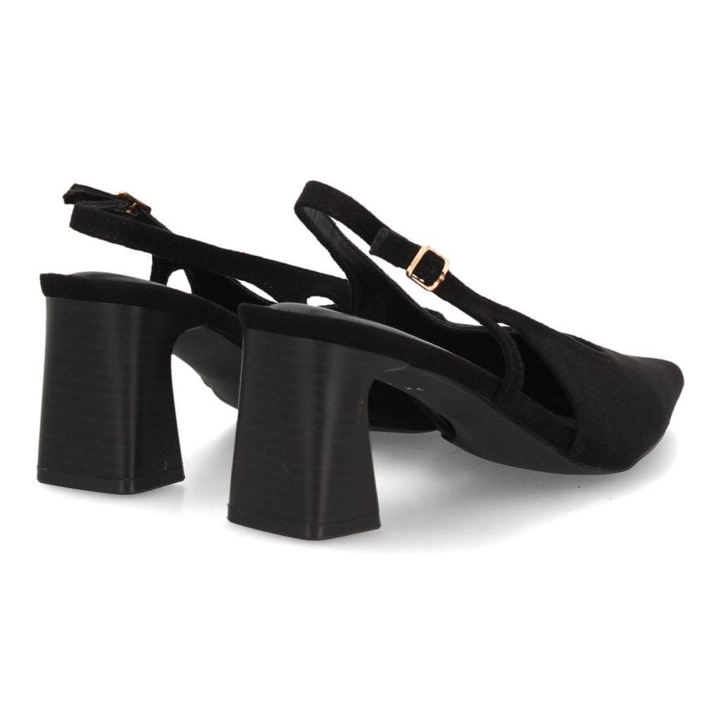 Zapatos Slingback de Mujer con Tacón Ancho, Punta Fina y Efecto Ante -Negro