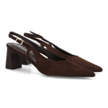 Zapatos Slingback de Mujer con Tacón Ancho, Punta Fina y Efecto Ante -Marron
