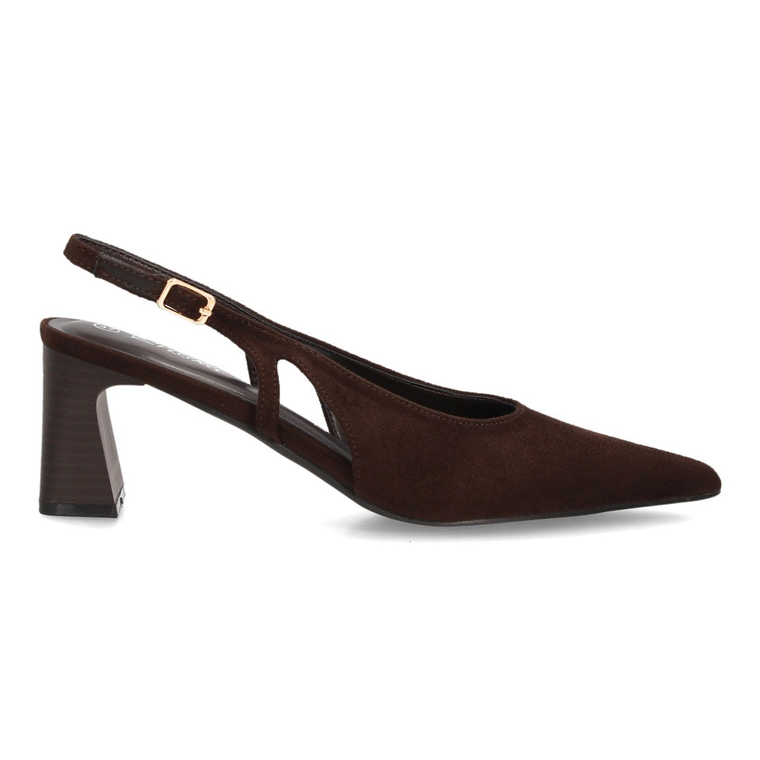 Zapatos Slingback de Mujer con Tacón Ancho, Punta Fina y Efecto Ante -Marron