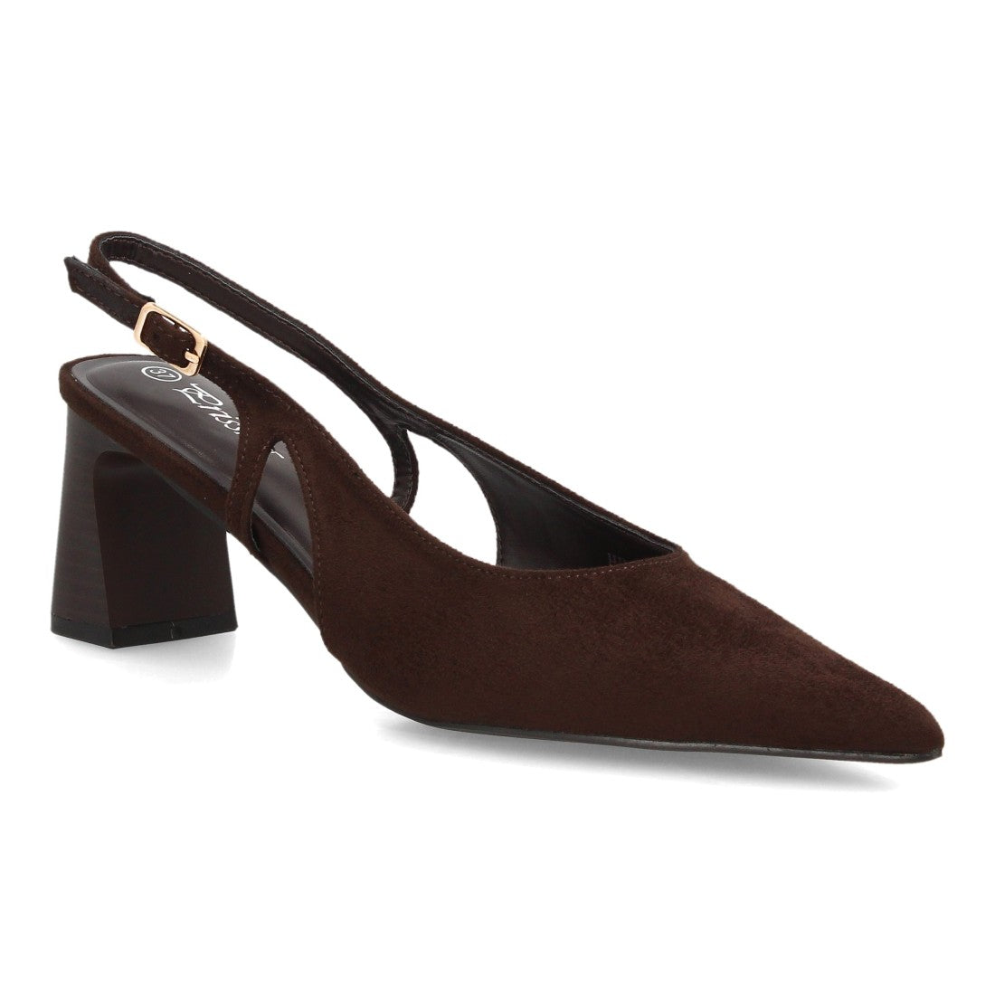 Zapatos Slingback de Mujer con Tacón Ancho, Punta Fina y Efecto Ante -Marron