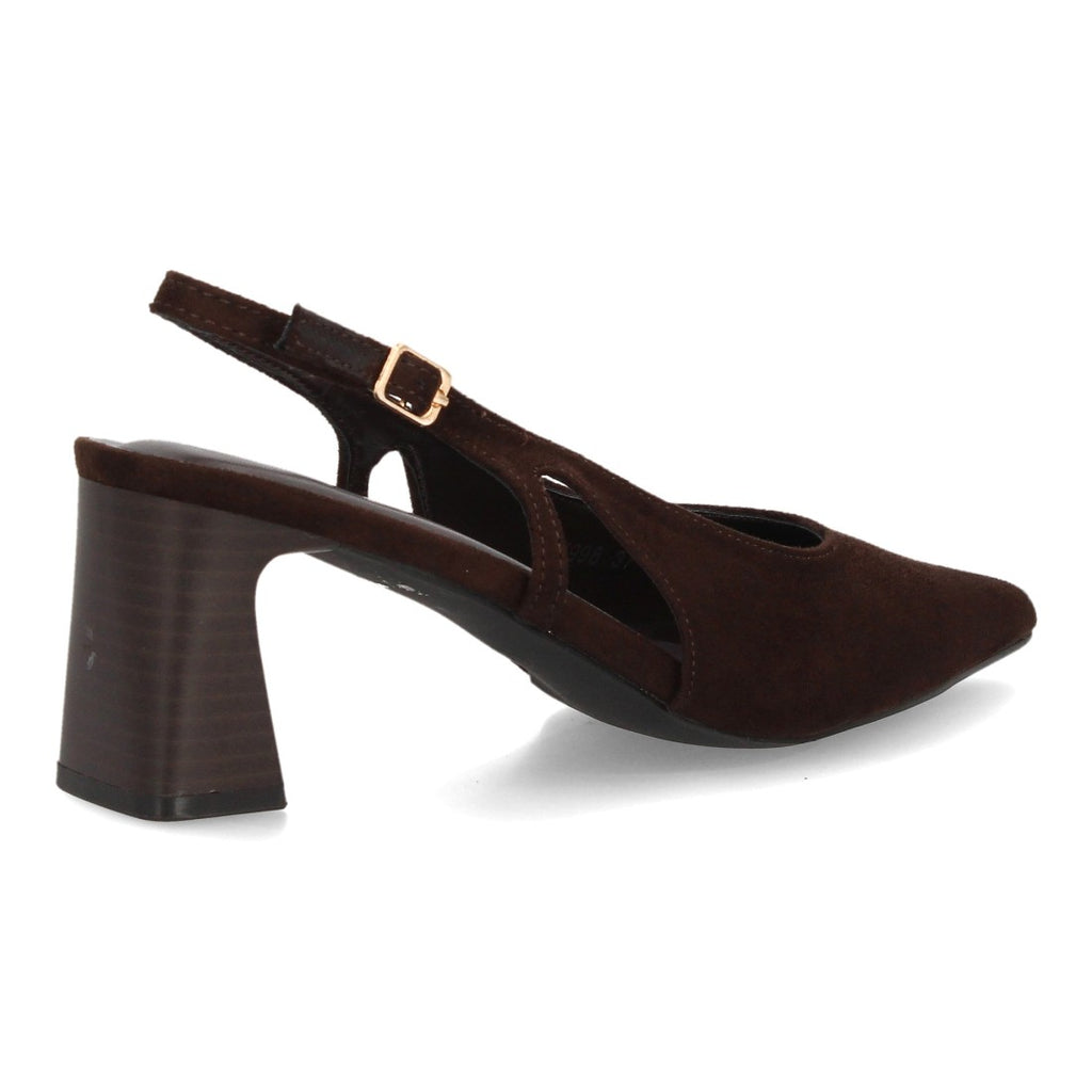 Zapatos Slingback de Mujer con Tacón Ancho, Punta Fina y Efecto Ante -Marron