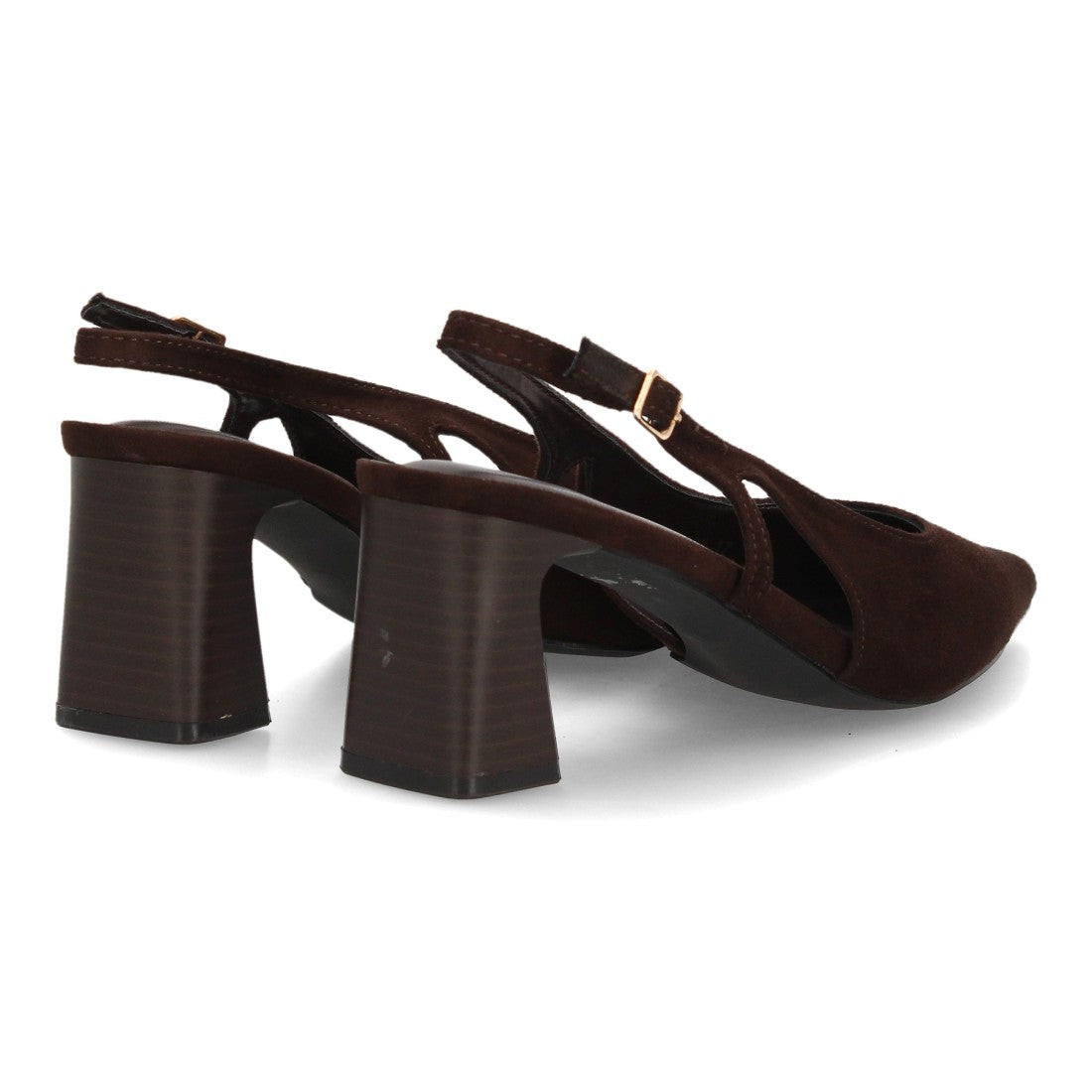 Zapatos Slingback de Mujer con Tacón Ancho, Punta Fina y Efecto Ante -Marron