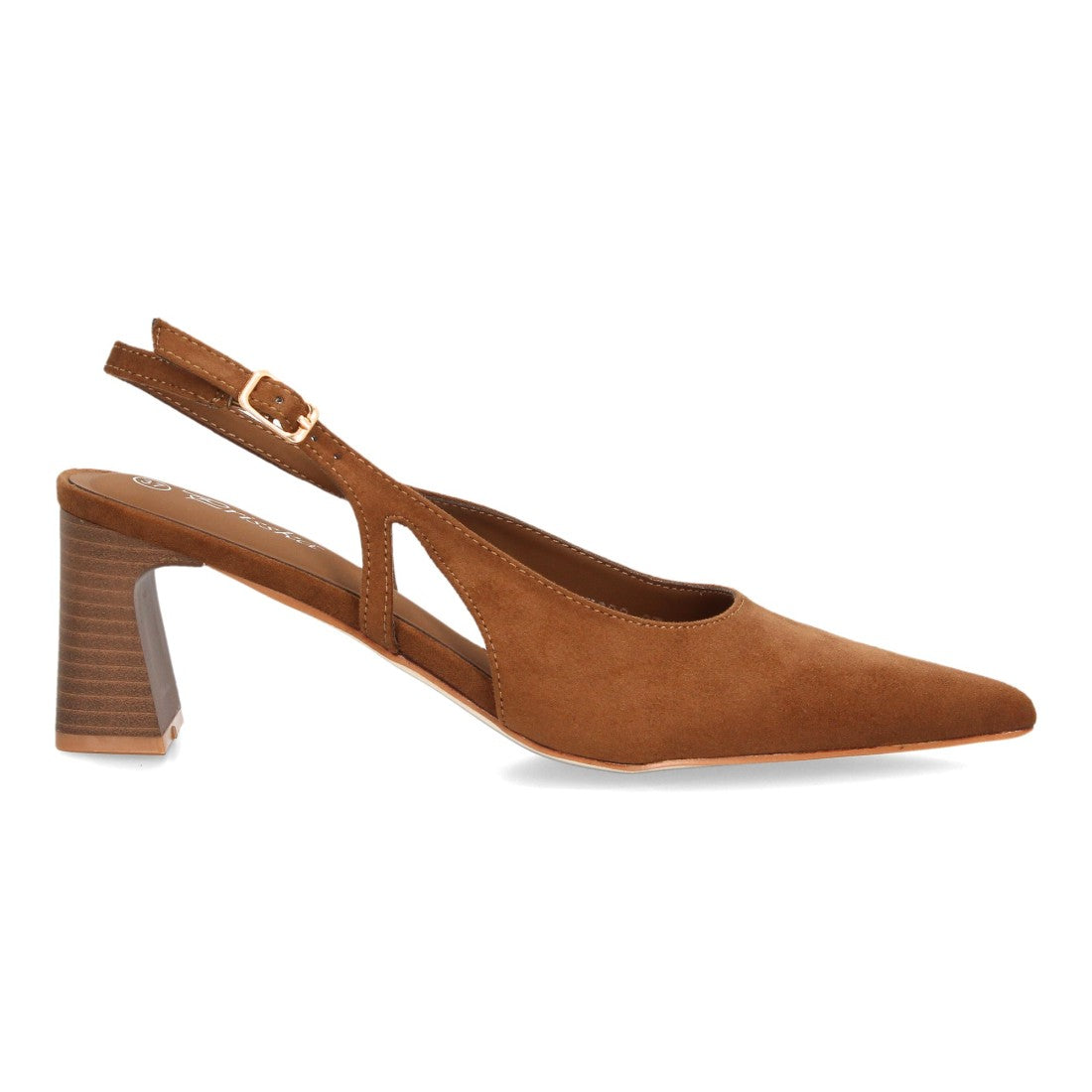 Zapatos Slingback de Mujer con Tacón Ancho, Punta Fina y Efecto Ante -Camel