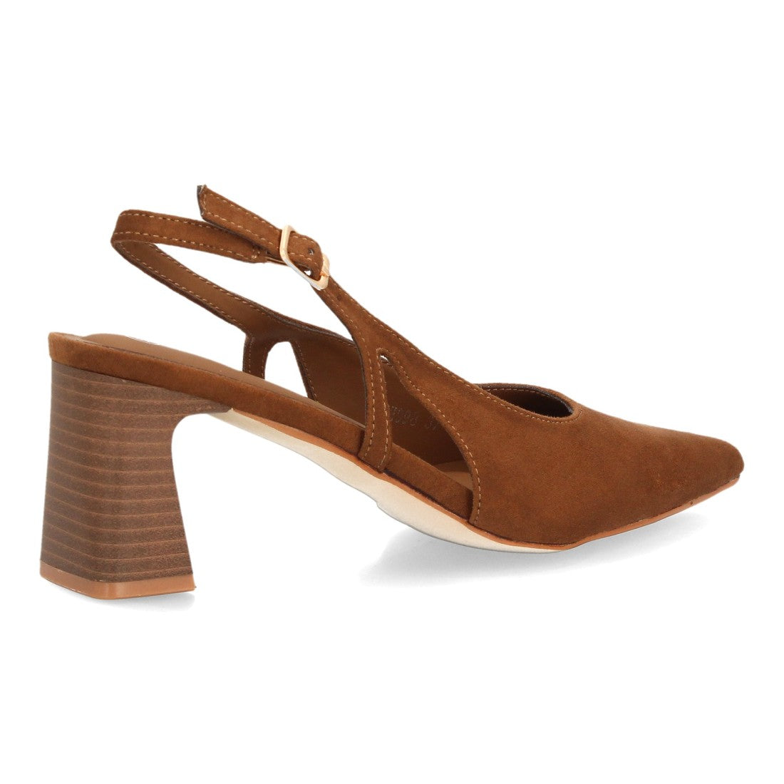 Zapatos Slingback de Mujer con Tacón Ancho, Punta Fina y Efecto Ante -Camel
