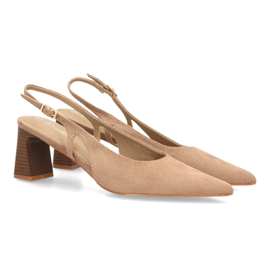Zapatos Slingback de Mujer con Tacón Ancho, Punta Fina y Efecto Ante -Kaki