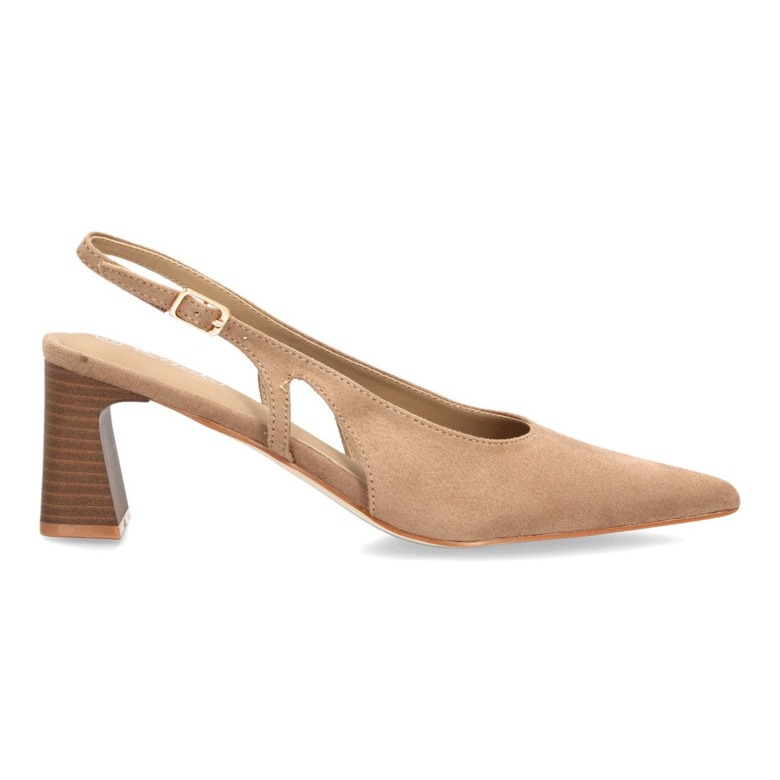 Zapatos Slingback de Mujer con Tacón Ancho, Punta Fina y Efecto Ante -Kaki