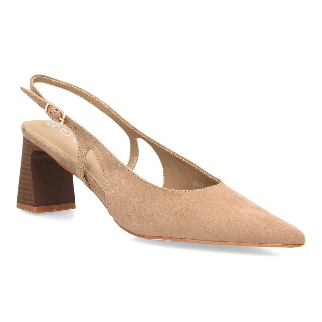 Zapatos Slingback de Mujer con Tacón Ancho, Punta Fina y Efecto Ante -Kaki