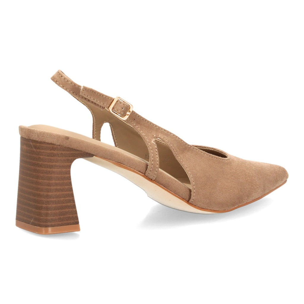 Zapatos Slingback de Mujer con Tacón Ancho, Punta Fina y Efecto Ante -Kaki