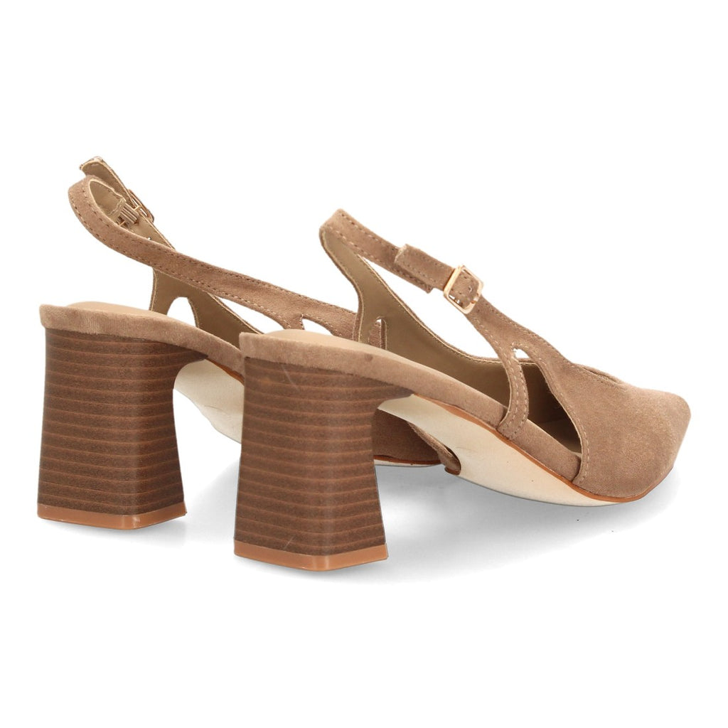 Zapatos Slingback de Mujer con Tacón Ancho, Punta Fina y Efecto Ante -Kaki
