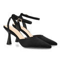 Zapatos Destalonados de Mujer con Tacón y Tiras al Tobillo -Negro