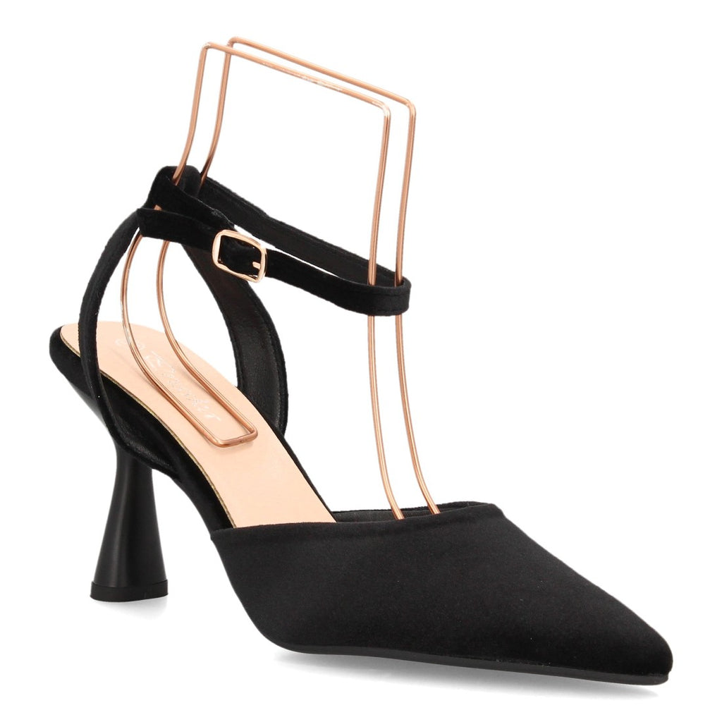 Zapatos Destalonados de Mujer con Tacón y Tiras al Tobillo -Negro
