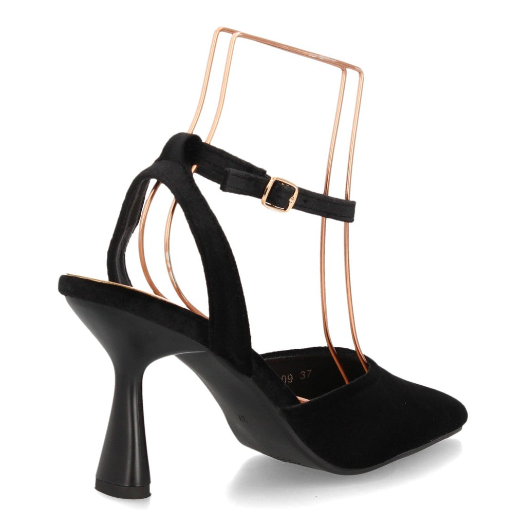 Zapatos Destalonados de Mujer con Tacón y Tiras al Tobillo -Negro