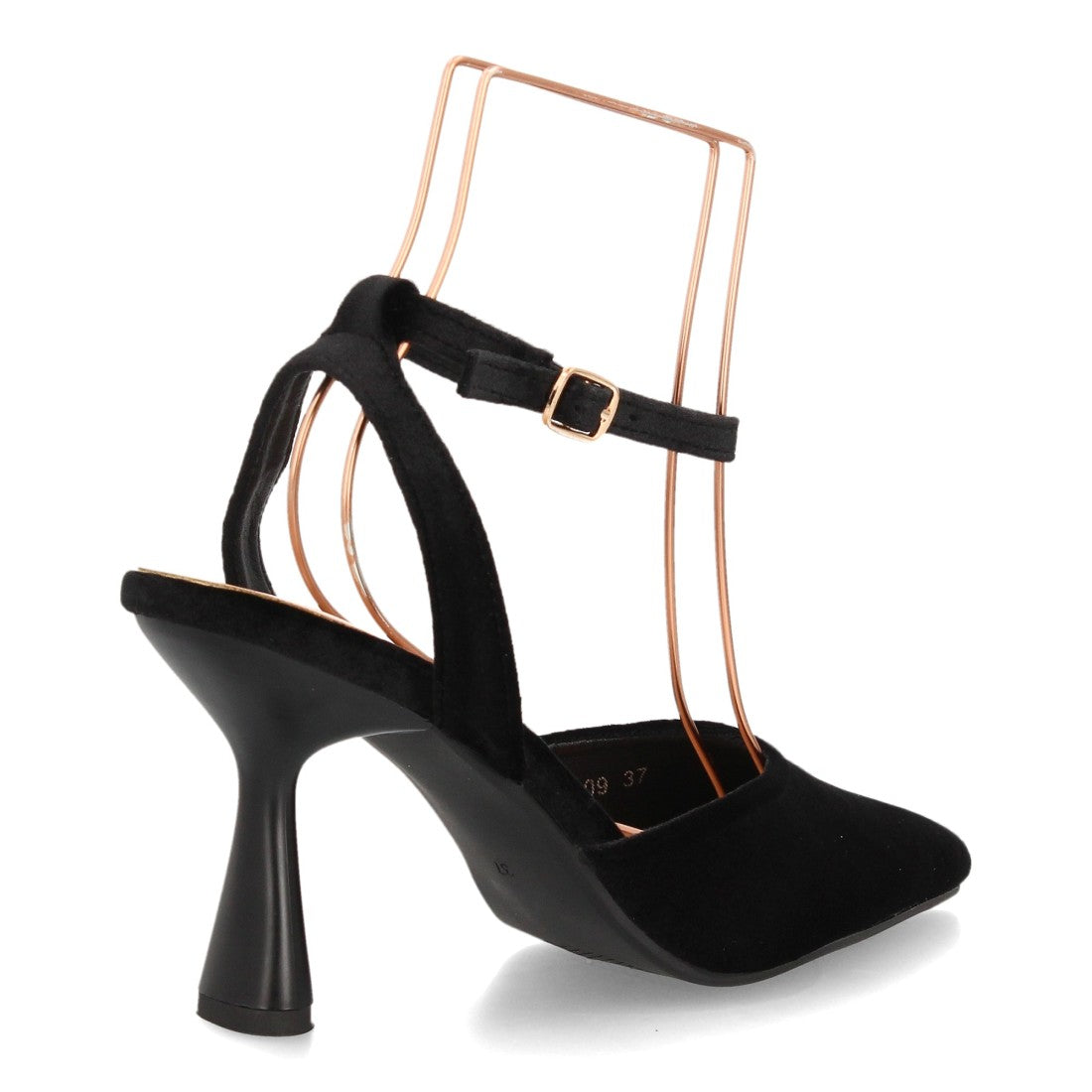 Zapatos Destalonados de Mujer con Tacón y Tiras al Tobillo -Negro