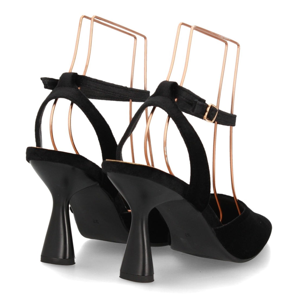 Zapatos Destalonados de Mujer con Tacón y Tiras al Tobillo -Negro