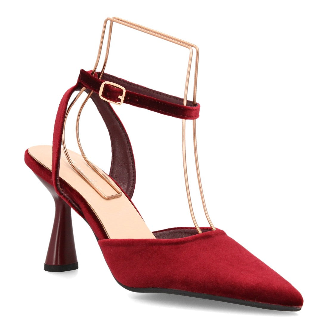 Zapatos Destalonados de Mujer con Tacón y Tiras al Tobillo -Burdeos