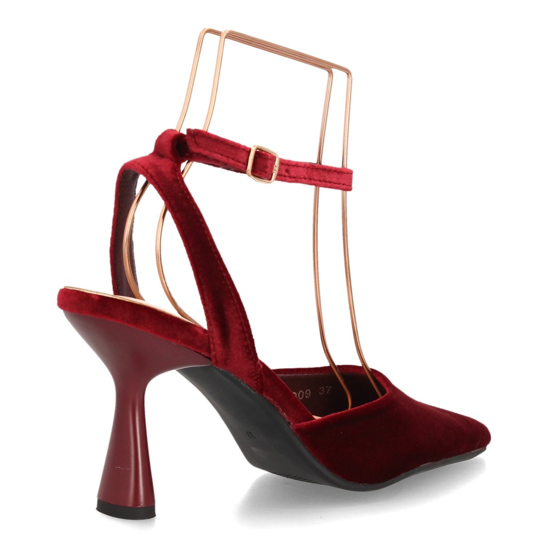 Zapatos Destalonados de Mujer con Tacón y Tiras al Tobillo -Burdeos