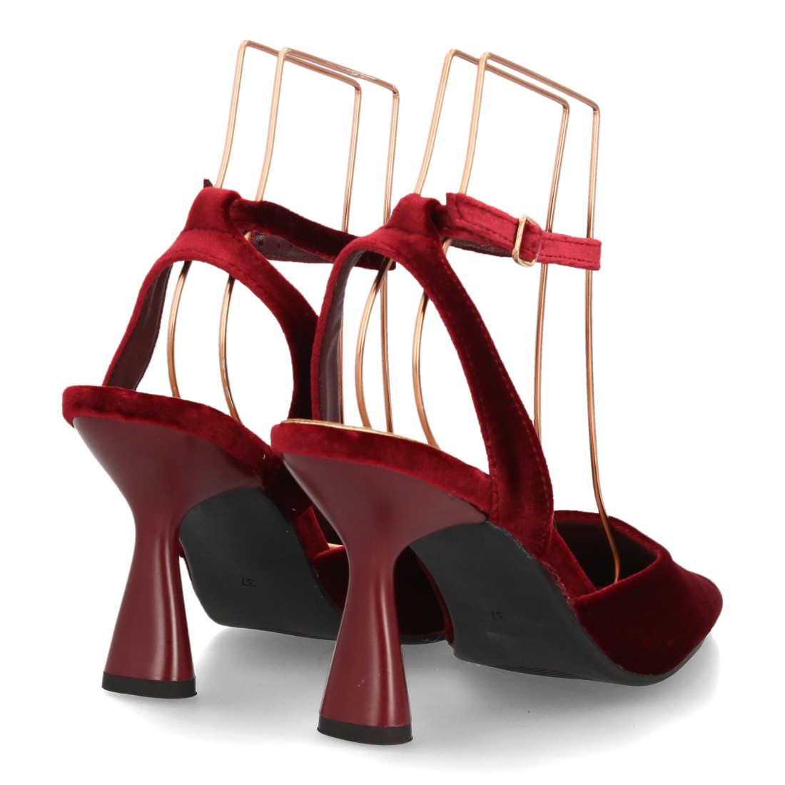 Zapatos Destalonados de Mujer con Tacón y Tiras al Tobillo -Burdeos