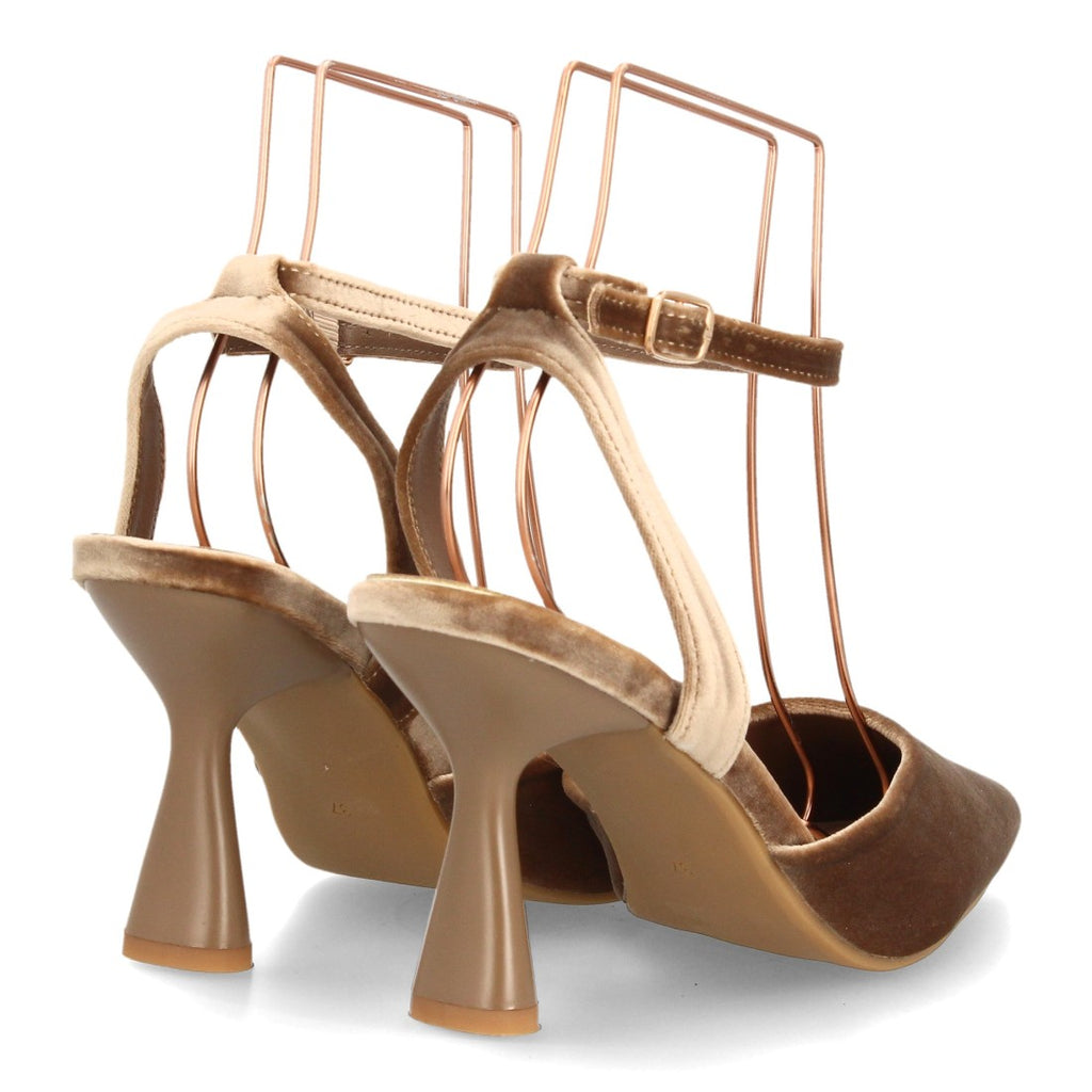 Zapatos Destalonados de Mujer con Tacón y Tiras al Tobillo -Kaki