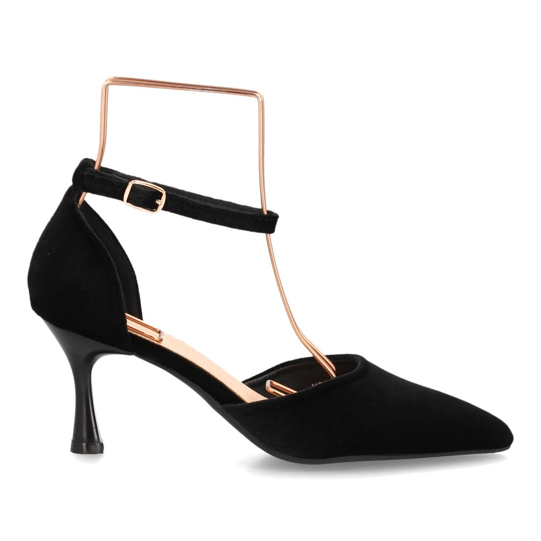 Zapatos de Tacón de Mujer con Punta Fina y Tiras al Tobillo -Negro