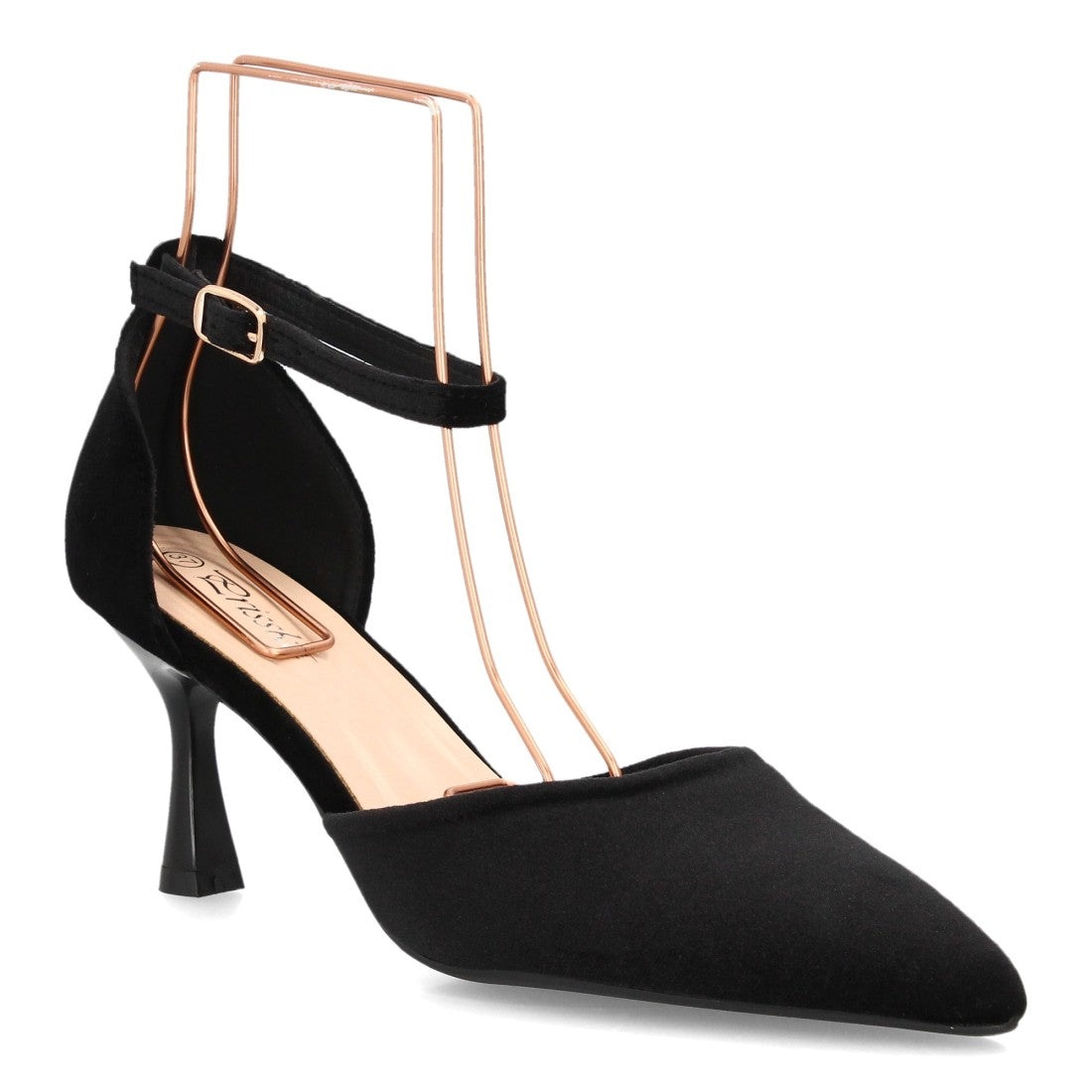 Zapatos de Tacón de Mujer con Punta Fina y Tiras al Tobillo -Negro