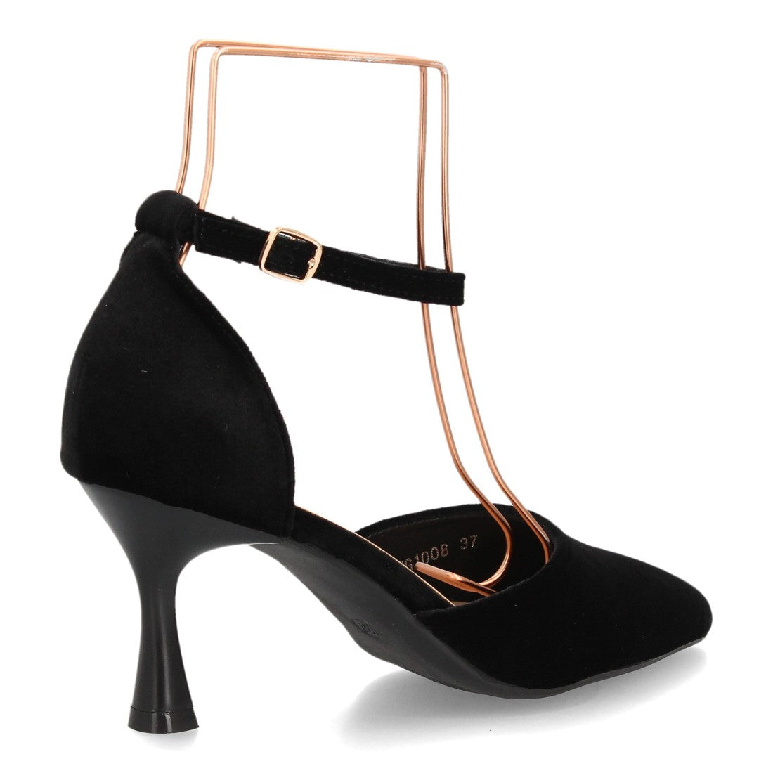 Zapatos de Tacón de Mujer con Punta Fina y Tiras al Tobillo -Negro