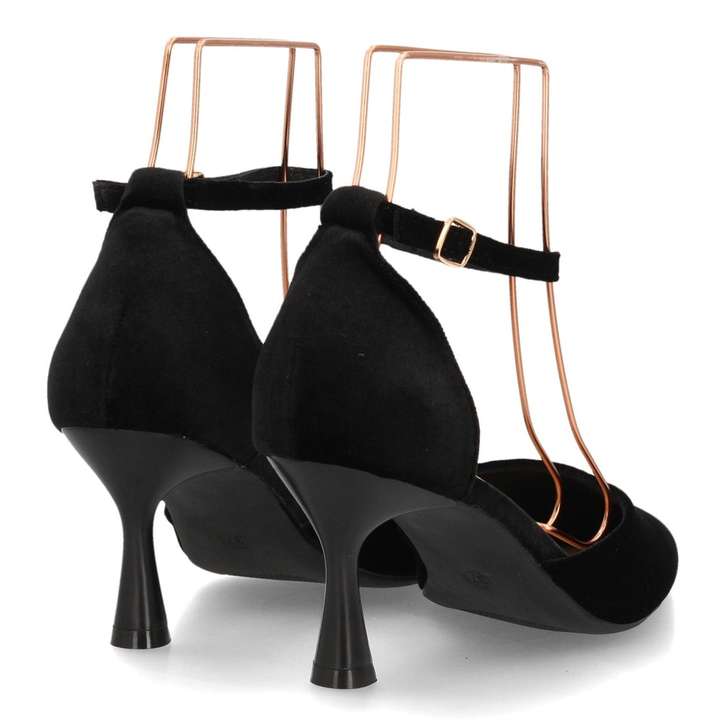 Zapatos de Tacón de Mujer con Punta Fina y Tiras al Tobillo -Negro