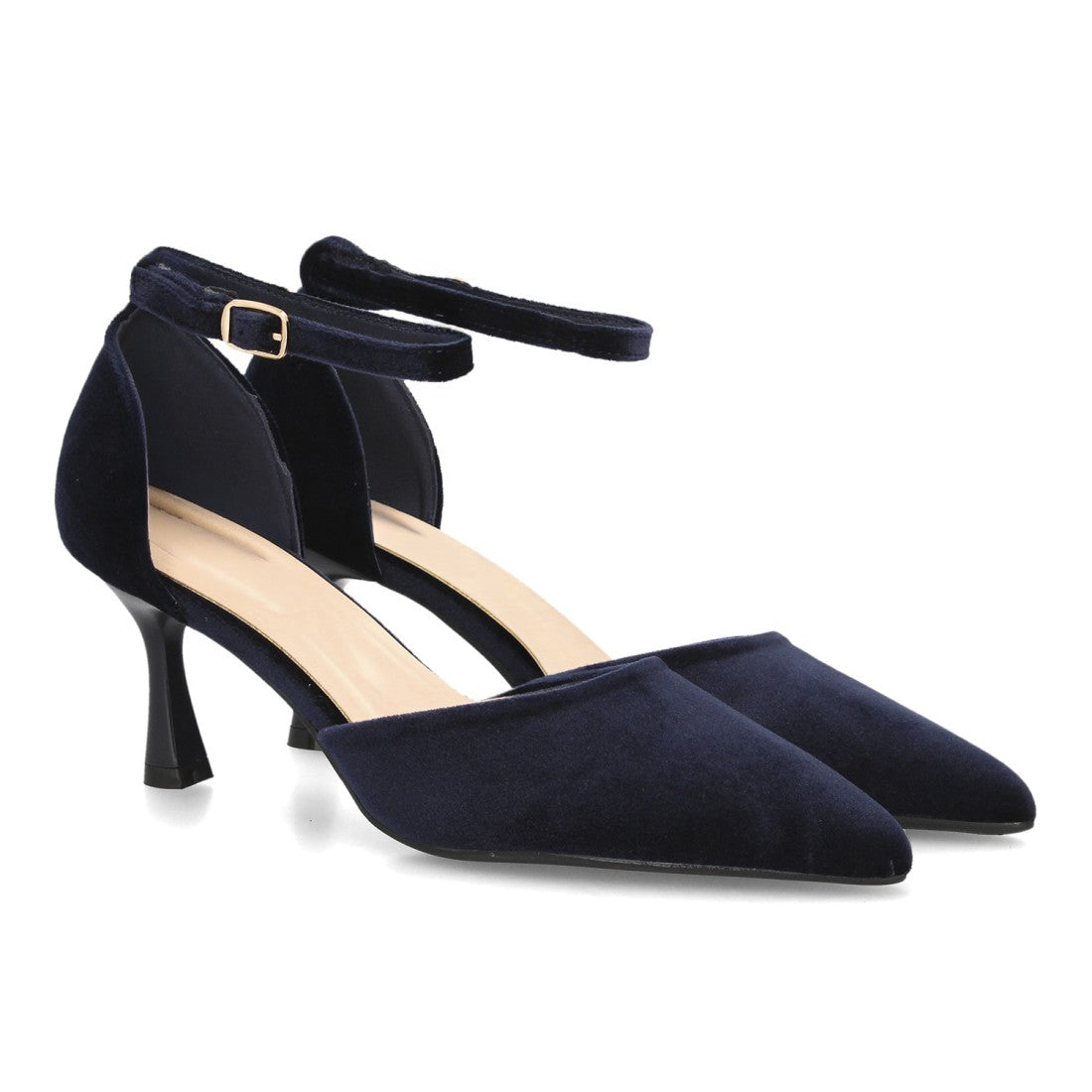 Zapatos de Tacón de Mujer con Punta Fina y Tiras al Tobillo -Azul
