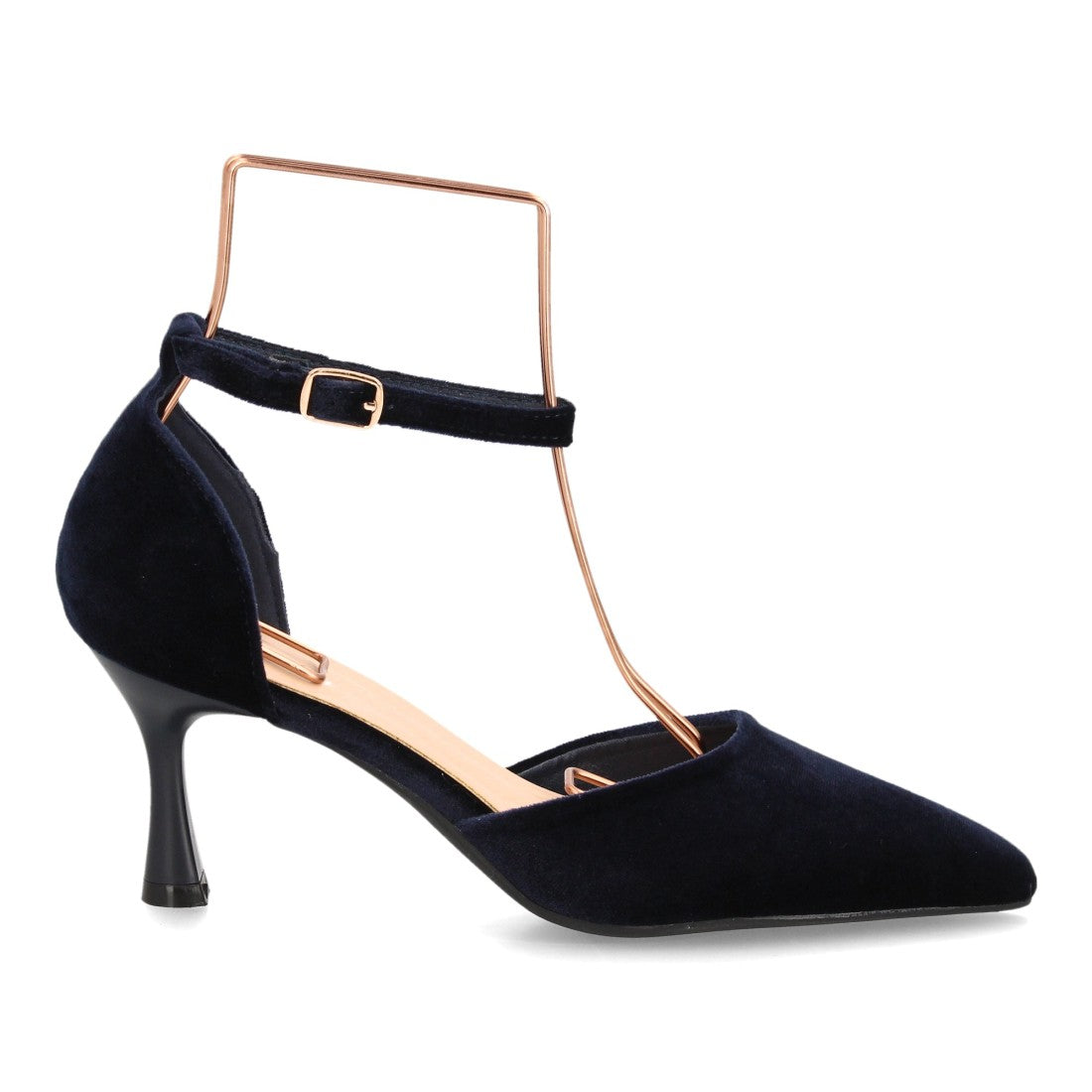 Zapatos de Tacón de Mujer con Punta Fina y Tiras al Tobillo -Azul