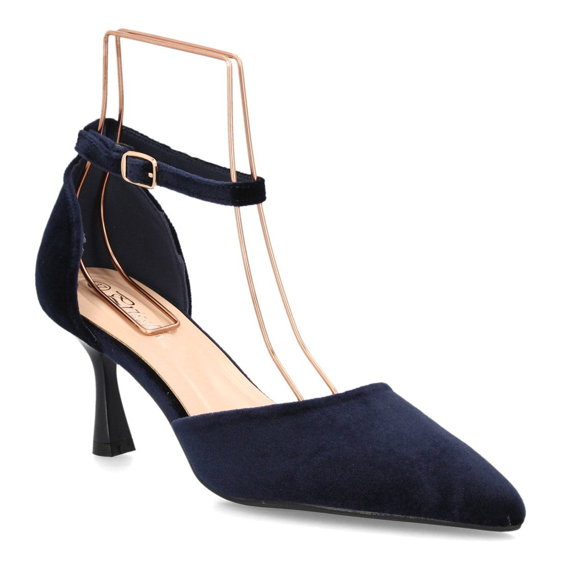 Zapatos de Tacón de Mujer con Punta Fina y Tiras al Tobillo -Azul