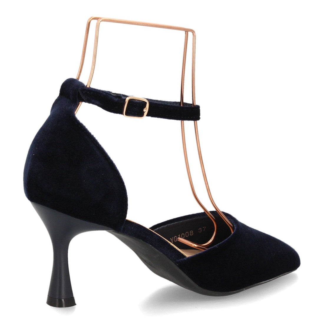 Zapatos de Tacón de Mujer con Punta Fina y Tiras al Tobillo -Azul
