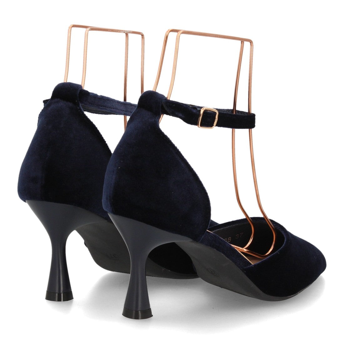 Zapatos de Tacón de Mujer con Punta Fina y Tiras al Tobillo -Azul