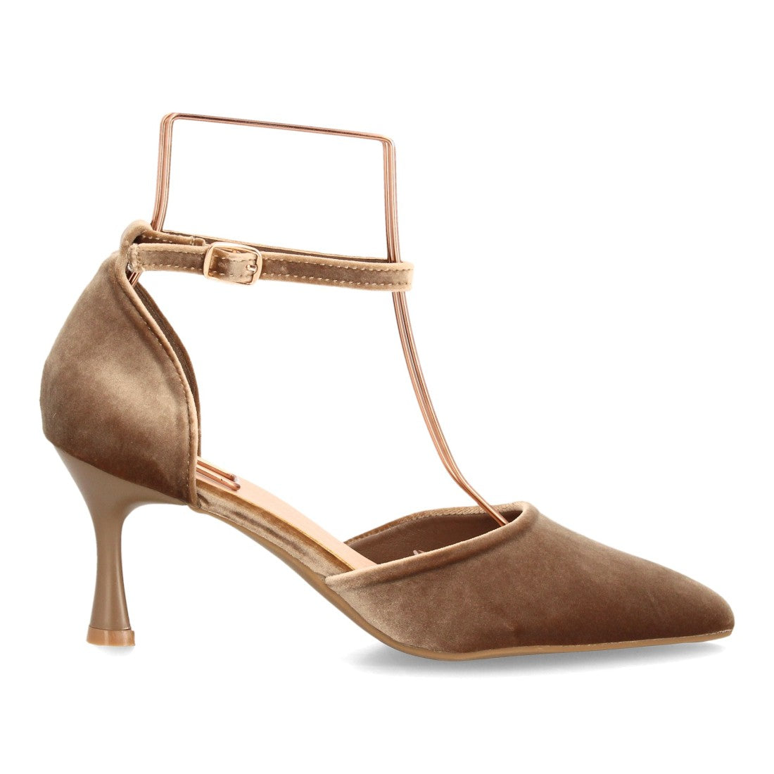 Zapatos de Tacón de Mujer con Punta Fina y Tiras al Tobillo -Kaki