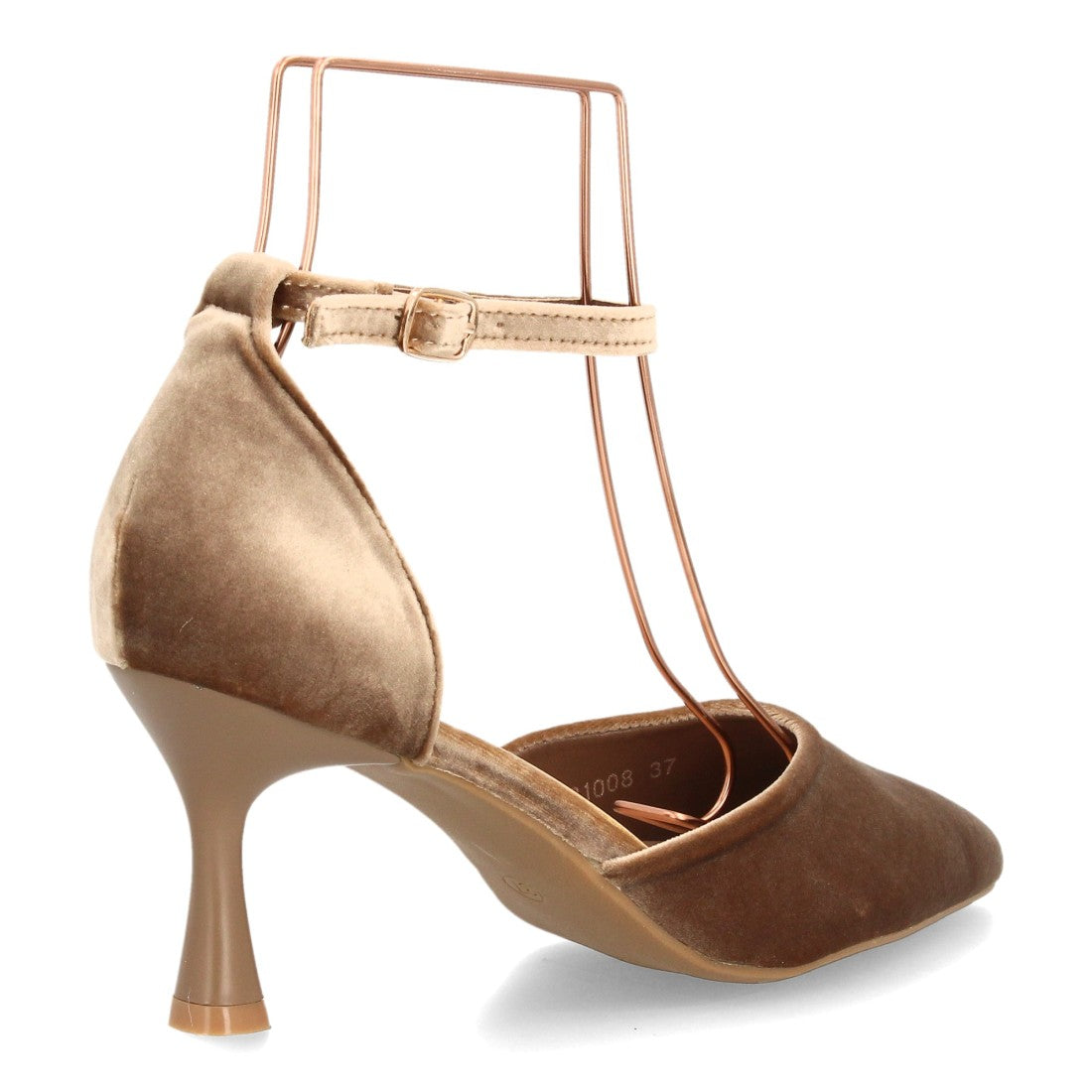 Zapatos de Tacón de Mujer con Punta Fina y Tiras al Tobillo -Kaki