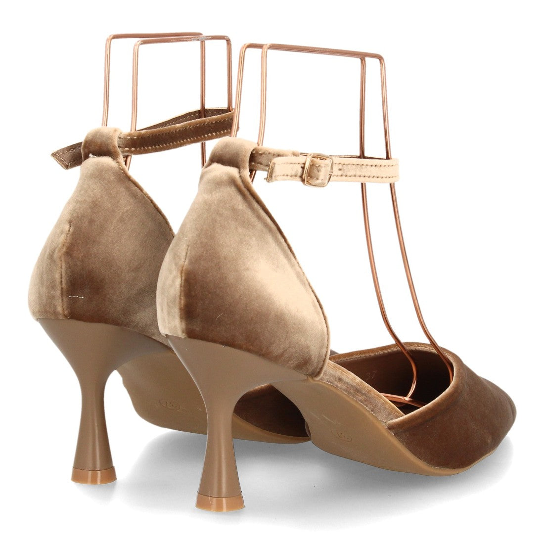 Zapatos de Tacón de Mujer con Punta Fina y Tiras al Tobillo -Kaki