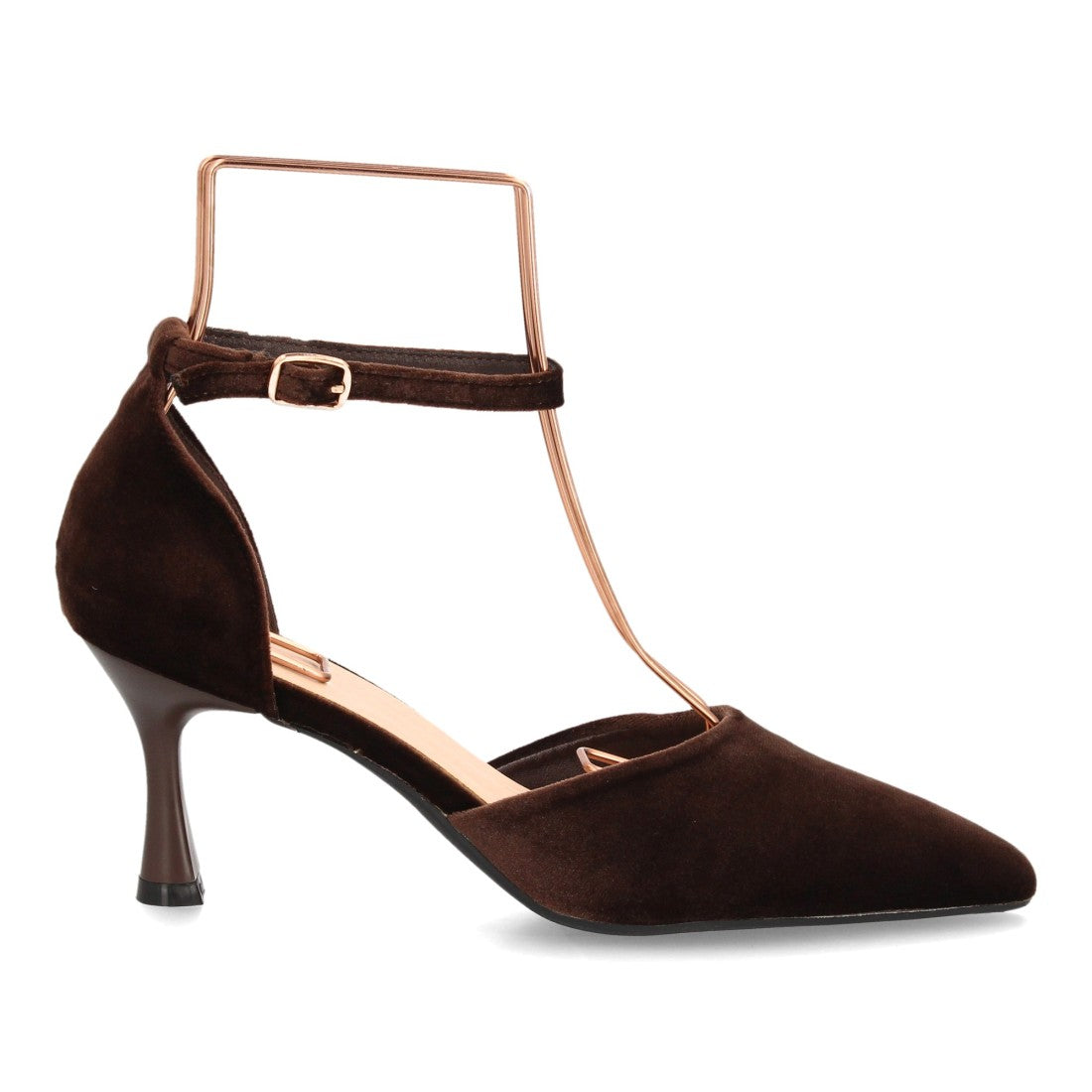 Zapatos de Tacón de Mujer con Punta Fina y Tiras al Tobillo -Marron