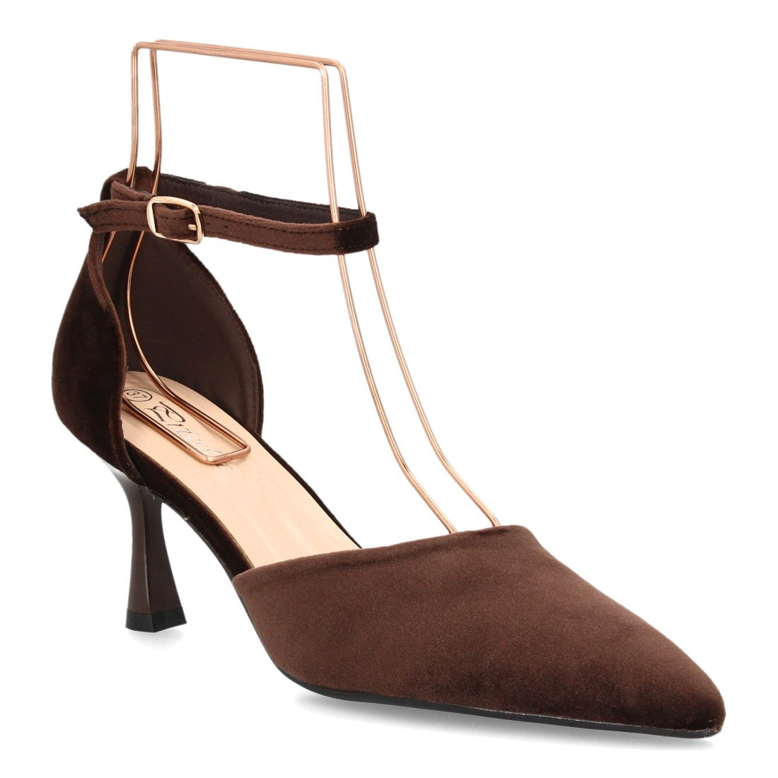 Zapatos de Tacón de Mujer con Punta Fina y Tiras al Tobillo -Marron