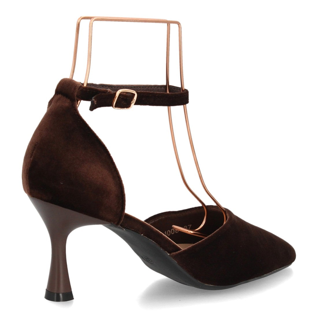 Zapatos de Tacón de Mujer con Punta Fina y Tiras al Tobillo -Marron