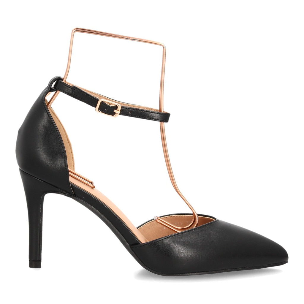 Zapatos de Mujer de Punta Fina con Tacón Fino y Pulsera al Tobillo -Negro