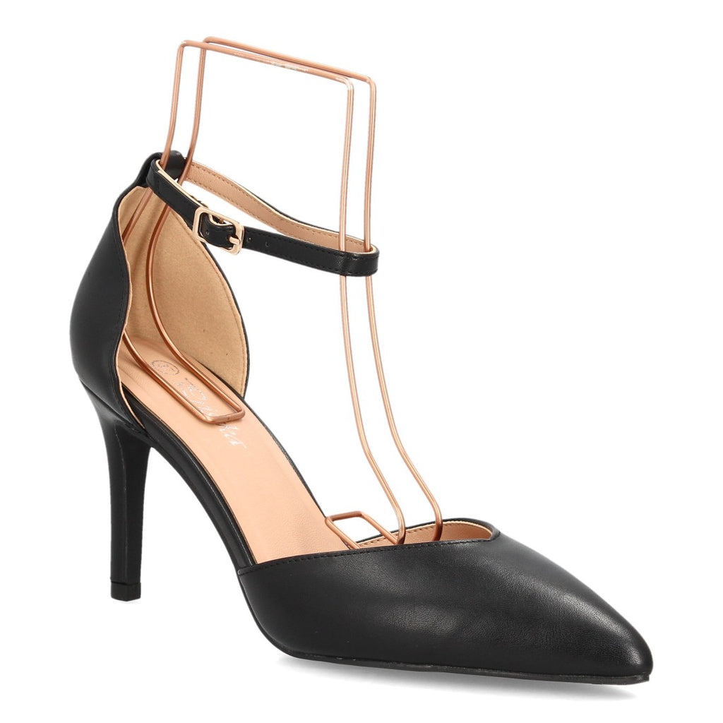 Zapatos de Mujer de Punta Fina con Tacón Fino y Pulsera al Tobillo -Negro