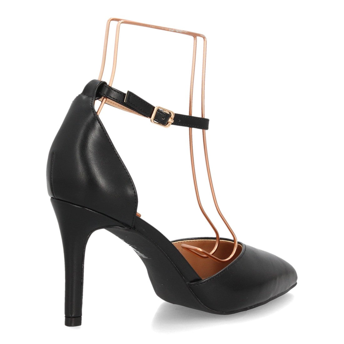Zapatos de Mujer de Punta Fina con Tacón Fino y Pulsera al Tobillo -Negro