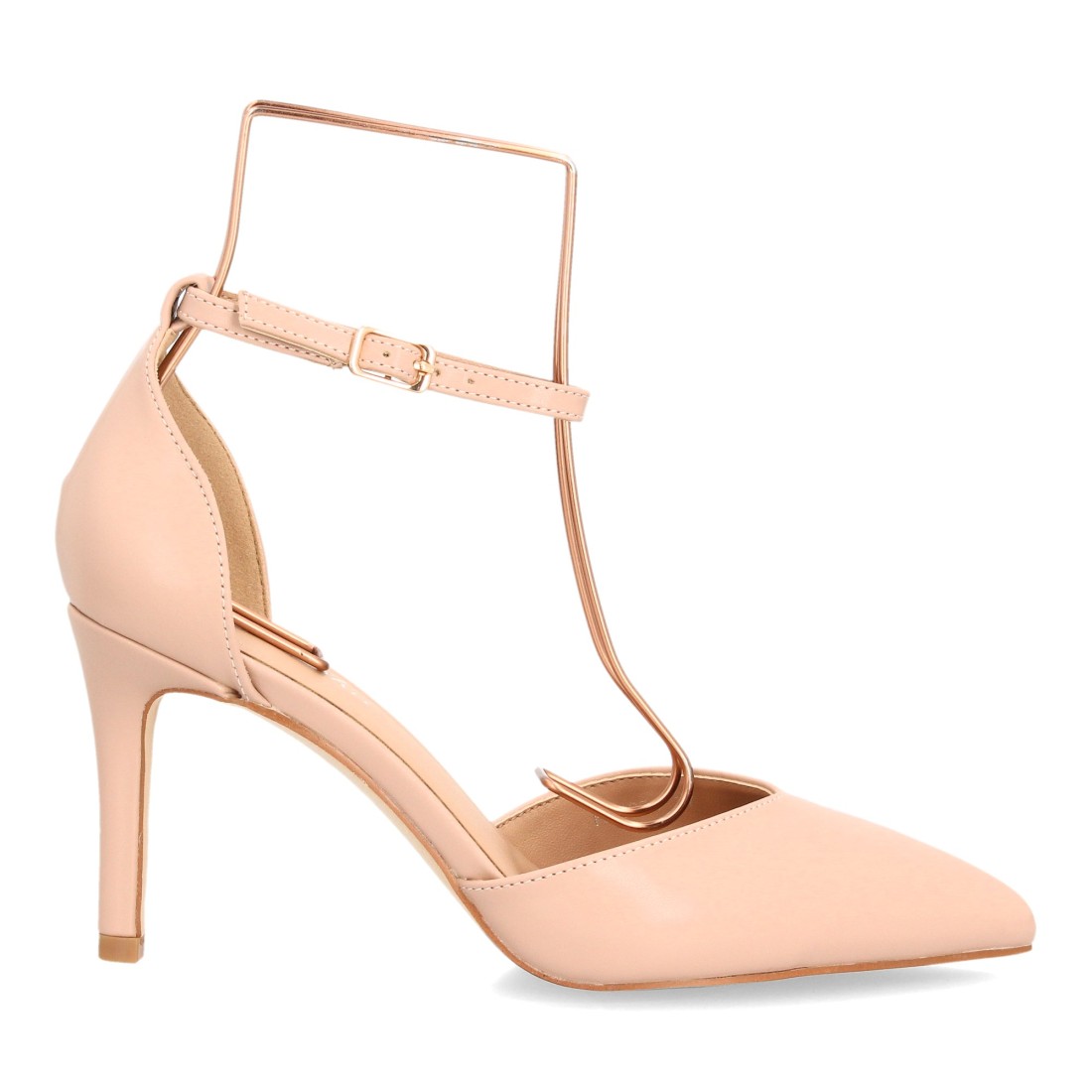 Zapatos de Mujer de Punta Fina con Tacón Fino y Pulsera al Tobillo -Nude