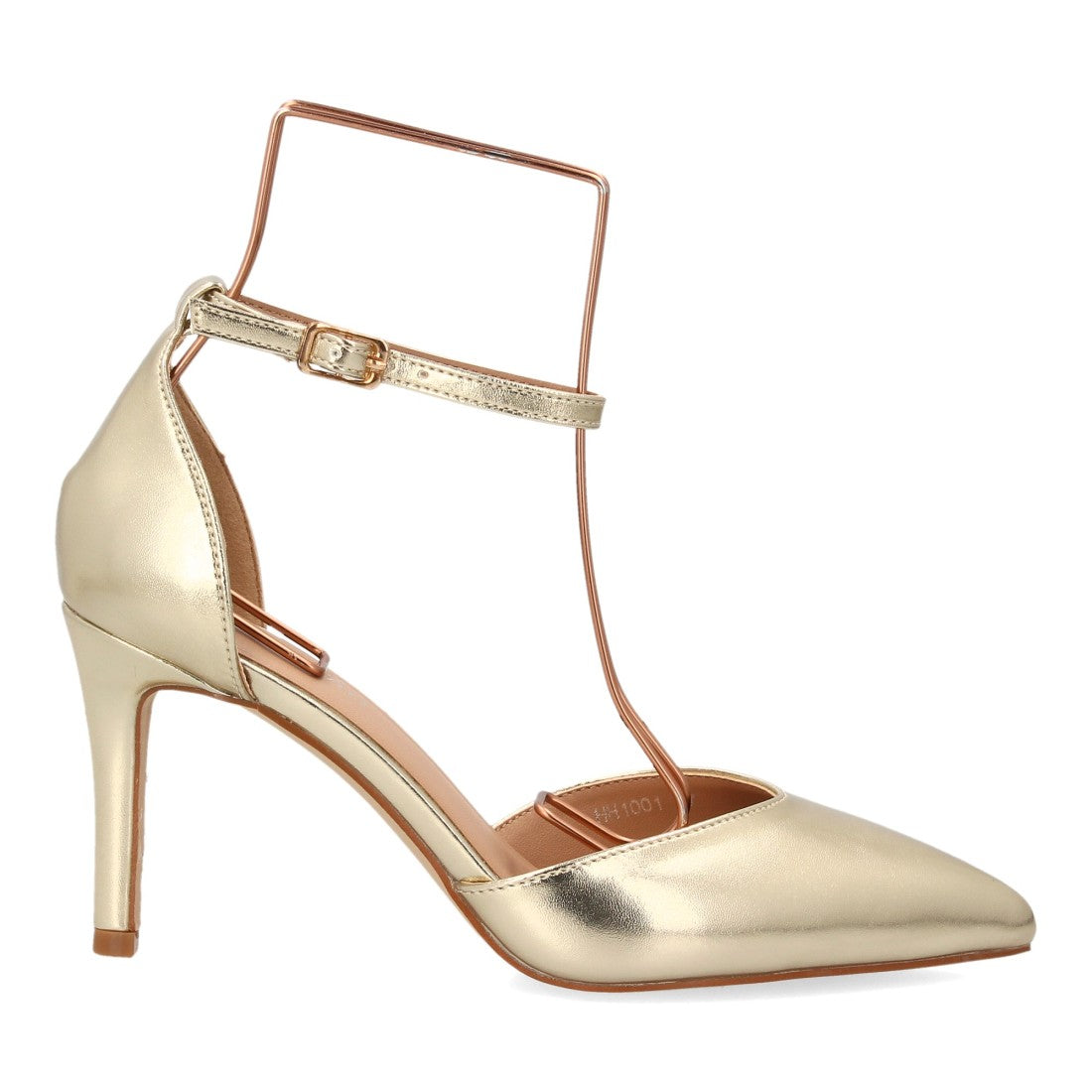 Zapatos de Mujer de Punta Fina con Tacón Fino y Pulsera al Tobillo -Oro