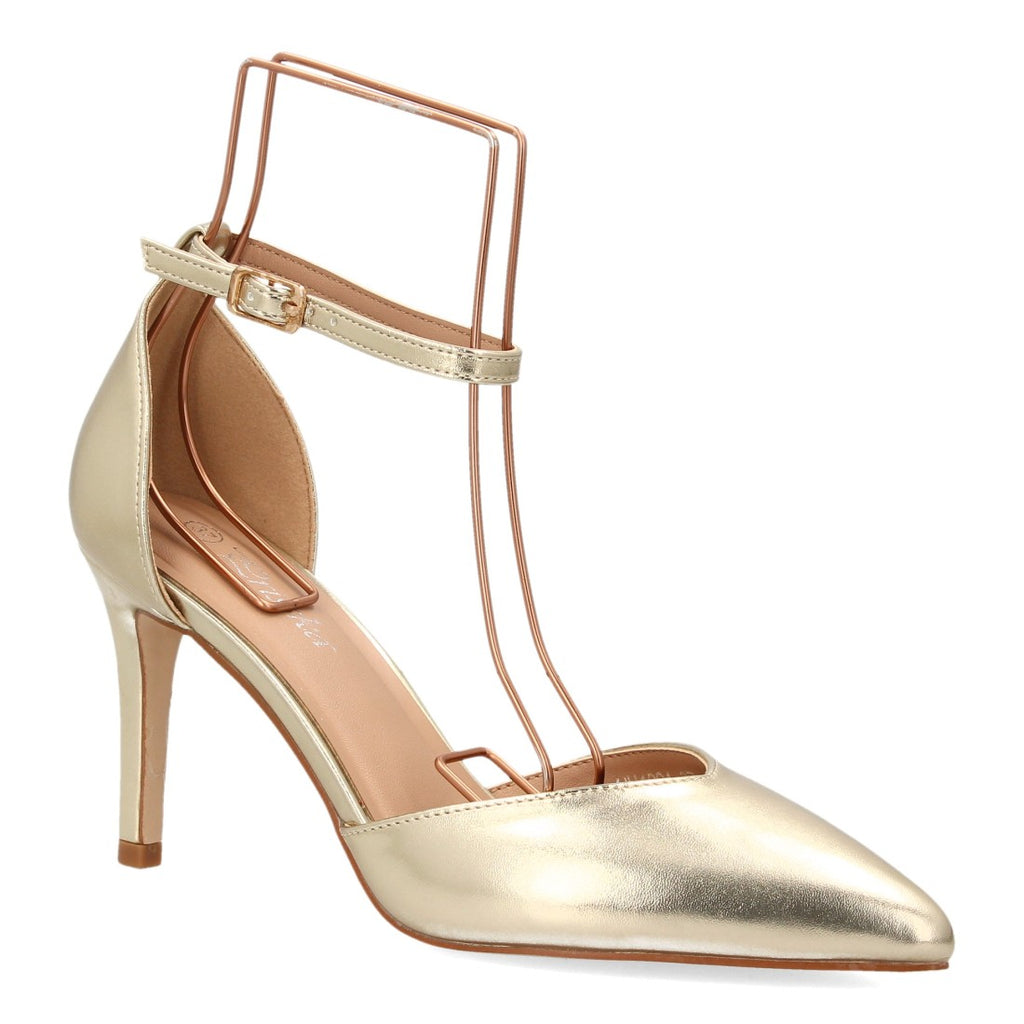 Zapatos de Mujer de Punta Fina con Tacón Fino y Pulsera al Tobillo -Oro